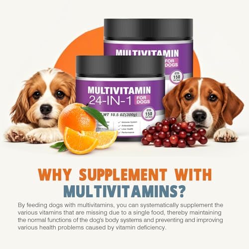 24-in-1 Dog Vitamins and Supplements 300 Ct Dogs Multivitamin Chewable Contain Chondroitin Probiotics Omega-3 Glucosamine for Dogs Skin Coat Heart Joint Gut Liver Brain Immune Support - Peanut Butter