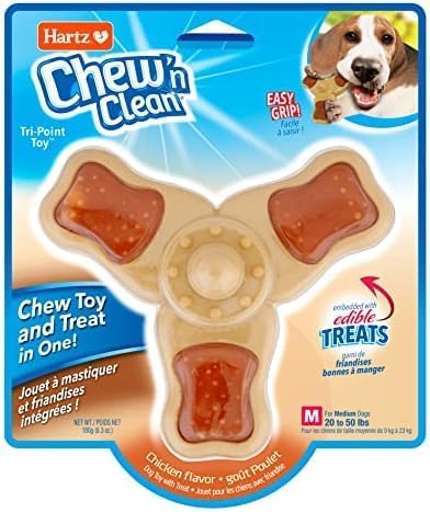 Hartz Chew ‘n Clean Chew Toy and Treat in One Chicken Flavored Tri-Point Dog Toy, Medium (Pack of 12)
