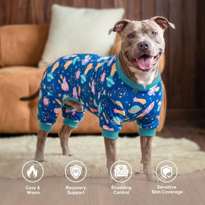 KYEESE Velvet Dog Pajamas for Medium Large Dog Soft Onesie Shirt, Spaceship
