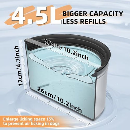 Decflow 1.2Gal No Spill Dog Water Bowl with Slow Drinking Feeder