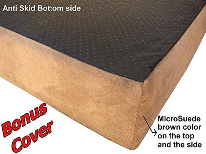 Dogbed4less Orthopedic Gel Memory Foam Pet Dog Bed, Waterproof Liner with External Microsuede Cover and Bonus Antislip Cover (Microsuede Gray, 55"X37"X4" Inches)