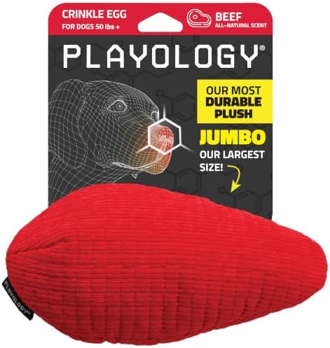 Playology Durable Plush Chew Toy - Crinkle Egg - Jumbo, Beef Scent