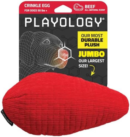 Playology Durable Plush Chew Toy - Crinkle Egg - Jumbo, Beef Scent