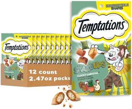 Temptations ShakeUps Crunchy Cat Treats, Clucky Carnival, 2.47oz, 12 Pack
