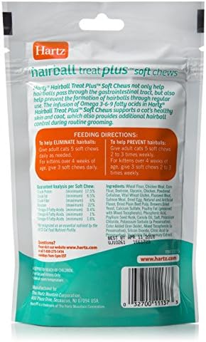 Hartz Hairball Remedy Plus Chicken Flavored Soft Chews for Cats and Kittens (Pack of 2)