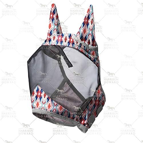 Harrison Howard LumiVista Horse Fly Mask Standard with Ears UV Protection for Horse Tribal Rhombus L Full Size