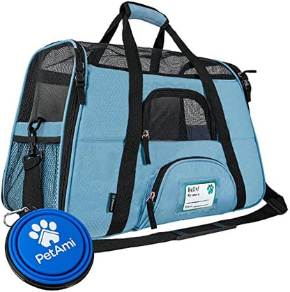 PetAmi Airline Approved Pet Carrier for Cats & Small Dogs, Large Light Blue
