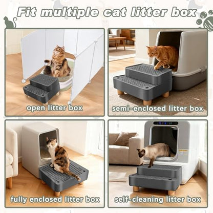 Elevated Cat Ramp for Litter Box, 2-Step Cat Step, Dark Gray