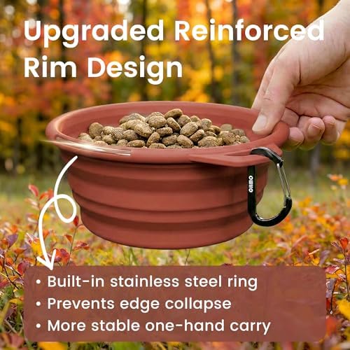 OHMO Large Collapsible Dog Bowls, Steel Rim, 27oz, 2pcs, Coral&Brick Red