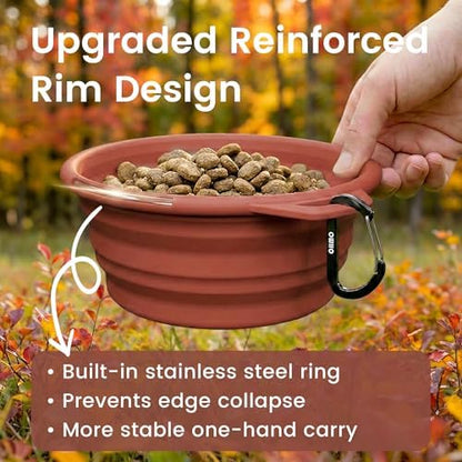 OHMO Large Collapsible Dog Bowls, Steel Rim, 27oz, 2pcs, Coral&Brick Red