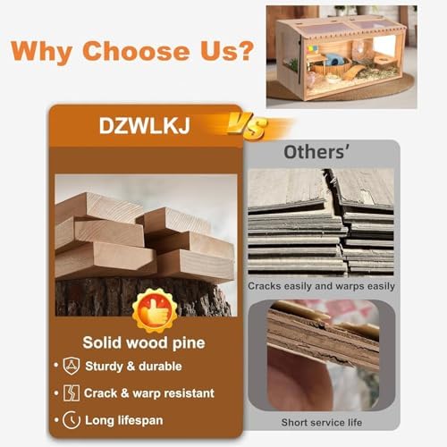 Wooden Hamster Cage,48"x20"Large Hamster Cage,2 Washable Liners & 2 Adjustable Ventilation Window. Small Animal Cage for Dwarf Syrian Hamsters Degus Mice & Other Small Pets.