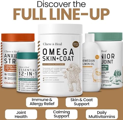 Omega 3 Fish Oil for Dogs, Peanut Butter - 180 Soft Chews for Skin and Coat