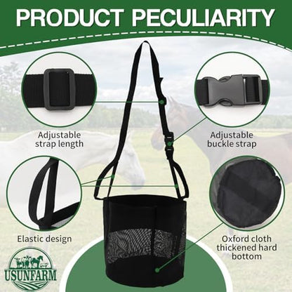 Horse Feed Bag 2 Pack-Grain Feeder Reinforced Bottom Mesh Feeding Troughs