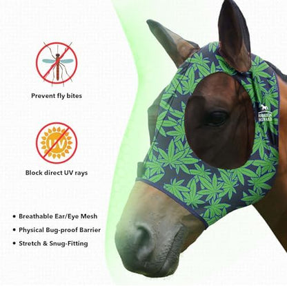 Harrison Howard Super Comfort Stretchy Fly Mask Large Eye Space with UV Protection Soft on Skin with Breathability Live Leaf M