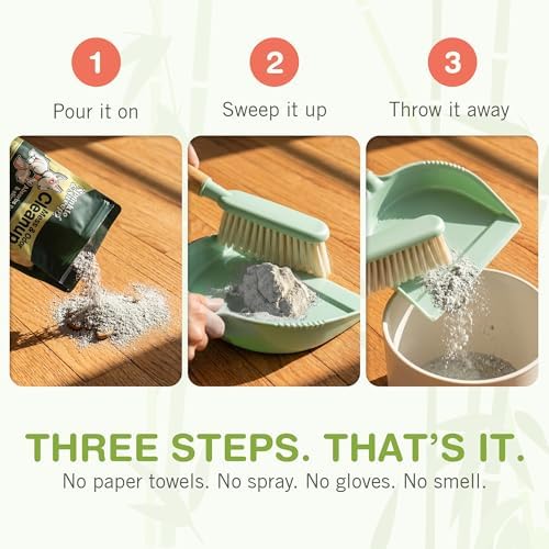 Sprinkle & Sweep: Pet Mess & Odor Cleanup Duo - 15oz Bag & Dustpan Broom - Dog Accident Clumping Powder, Remove Urine-Poop-Vomit from Hard Services
