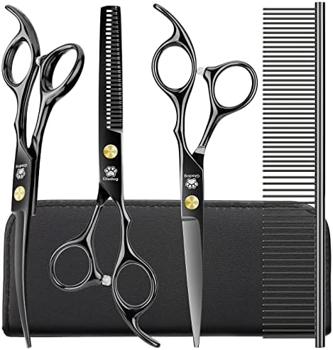 Dog Grooming Scissors Kit with Safety Round Tips, GLADOG Professional 5 in 1 Grooming Scissors for Dog