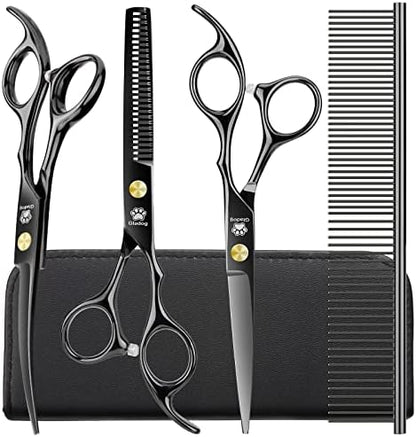Dog Grooming Scissors Kit with Safety Round Tips, GLADOG Professional 5 in 1 Grooming Scissors for Dog