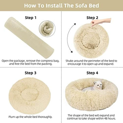Cat Beds for Indoor Cats,20 Inch Dog Bed for Small Melium Large Dogs, Washable-Round Pet Bed for Puppy and Kitten with Slip-Resistant Bottom