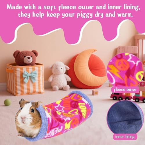 NAPLORD Small Pet Fleece Set,Guinea Pig Snuggle Sack, Tunnel,Fleece Forest Hideout,Square and Round Potty Pads for Guinea Pigs and More