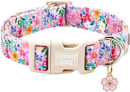 Lionheart Glory Spring Summer Dog Collar - Soft and Adjustable Dog Collars with Plastic Buckle Colorful Wildflower Pattern Dogs Collar for Medium Dogs Male Female Pet Collars M