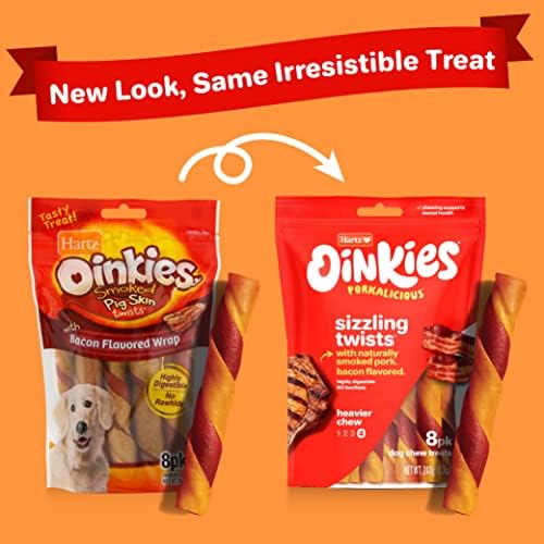 Hartz Oinkies Porkalicious Smoked Pig Skin Twists Bacon Flavored Dog Treats, 8.7 Ounce