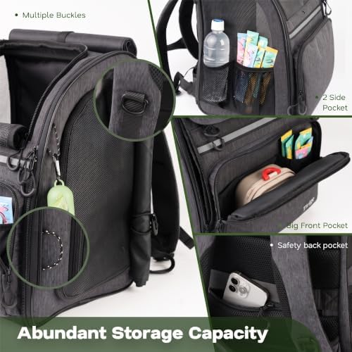 Premium Dog & Cat Carrier Backpack for Travel, Hiking & Vet Visits - Solid Durable Pet Backpack with Breathable Mesh, Safety Strap, Anti-Anxiety Curtain & Storage Pockets (Dark Gray)