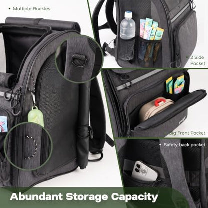 Premium Dog & Cat Carrier Backpack for Travel, Hiking & Vet Visits - Solid Durable Pet Backpack with Breathable Mesh, Safety Strap, Anti-Anxiety Curtain & Storage Pockets (Dark Gray)