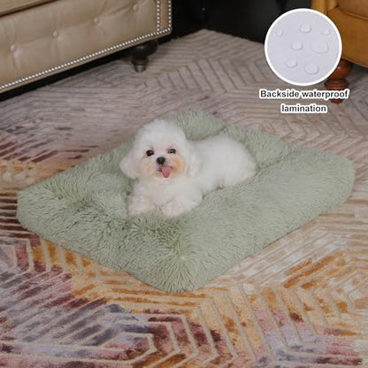 Bedfolks Waterproof Dog Crate Bed, Plush Small Dog Pad, 17"x12", Sage Green