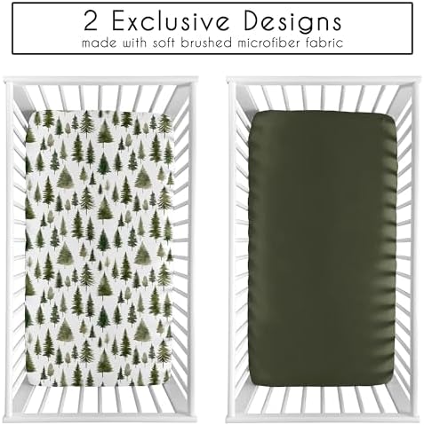 Sweet Jojo Designs 2-Piece Baby Crib Sheets Set (Green Woodland Tree) for Boys or Girls, Infant Nursery, Toddler Room - Standard Size (Neutral, Solid, Forest Pine Trees, Wilderness, Christmas Fir)