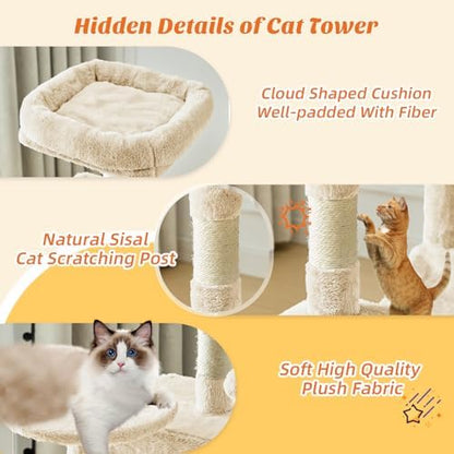 DUMOS Small 44 Inch Cat Tree Tower with Natural Sisal Scratching Posts