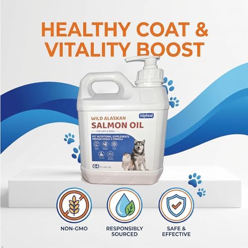 Wild-Caught Salmon Oil for Dogs & Cats - Omega 3 EPA DHA,Fish Oil Liquid Supplement for Skin & Coat Health (64 FLOZ Fish Oil)