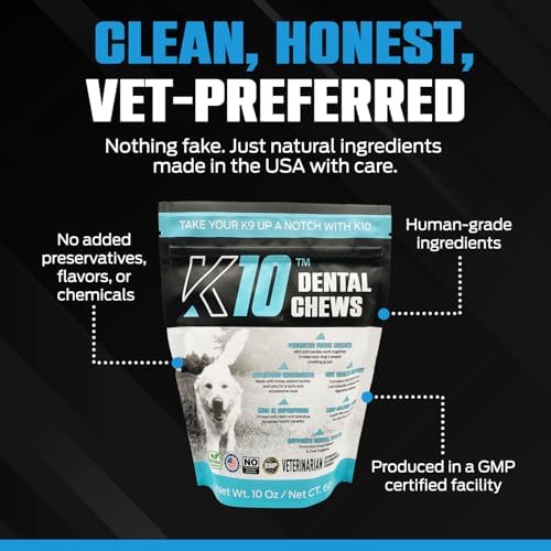 K10 Dental Chews for Dogs, Supports Dental & Oral Wellness, 60 Count