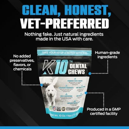 K10 Dental Chews for Dogs, Supports Dental & Oral Wellness, 60 Count