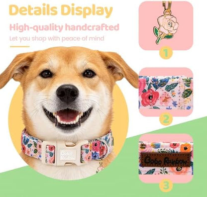 Spring Light Pink Floral Print Dog Collar for Large Dogs
