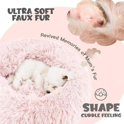 Himax 20in Covered Small Dog Bed with Blanket Attached Calming Burrow Pink