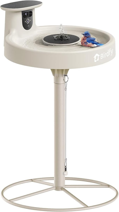 Birdfy Smart Bird Bath with Camera Solar Powered & Solar Fountain & Stand, Dual-Lens Camera for Bird Watching in Phone, Auto Capture Bird Videos, Ideal Present for Bird Lover (AI by Subscription)