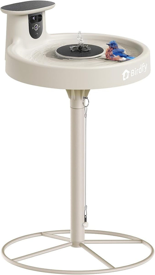 Birdfy Smart Bird Bath with Camera Solar Powered & Solar Fountain & Stand, Dual-Lens Camera for Bird Watching in Phone, Auto Capture Bird Videos, Ideal Present for Bird Lover (AI by Subscription)