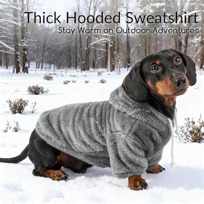 Fuzzy Dog Hoodie Sweater for Large Dogs Warm Winter Dog Clothes with Double-Sided Plush Fleece Soft Stretchy Pet Coats Hooded Sweatshirt for Medium Large Dogs