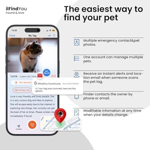 QR Code Cat Tags Personalized Small, Real-time Alerts, Red
