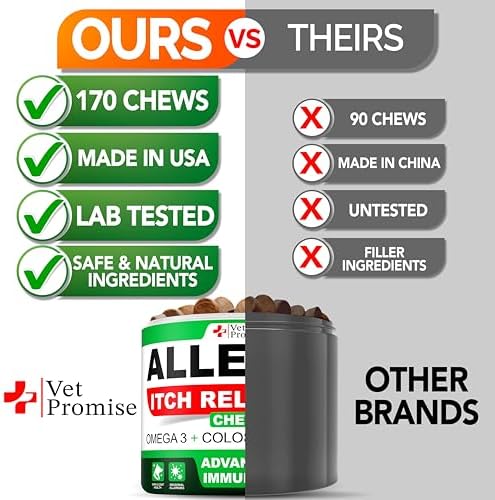 Dog Allergy Relief Chews for Itchy Skin and Seasonal Itch Support, 170 Ct