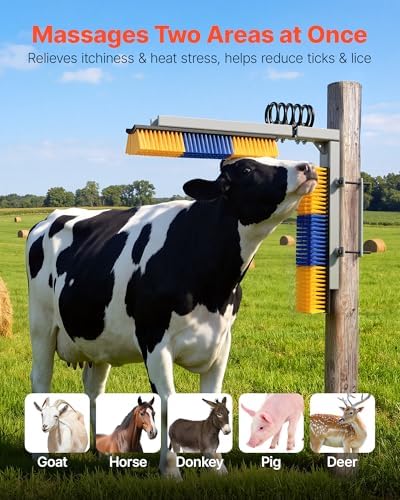 VEVOR 2 Way Livestock Scratching Brush, Dual Sided Goat Scratcher Brush with Mounting Bracket, 16.9" x 3.9" Cow Scratcher for Back Itch Relief, Massage Grooming Scratch Tool for Horse Cattle Sheep Pig