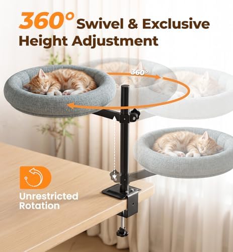 Cat Bed for Desk, 360° Rotating Adjustable Cat Perch, 44 lb, Home Office