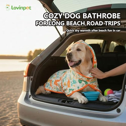LovinPet 3-in-1 Dog Warm Winter Coat & Bathrobe, Orange Dinosaur Fleece, M