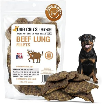 Dog Chits Beef Lung Fillets Dog and Puppy Treats – All Natural Chews for Dogs – Grain-Free, High-Protein, Low Fat Single Ingredient Dog Treat – Ideal for All Dogs – Large, 5 oz – Made in USA