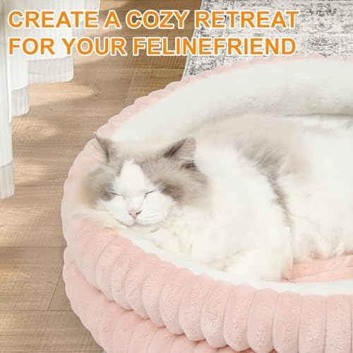 Cat Beds for Indoor Cats,Washable Round Donut Dog Bed(Pink, S)