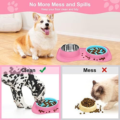 Slow Feeder Dog Bowls 3 in 1 Stainless Steel Food Water Bowl to Slow Eating