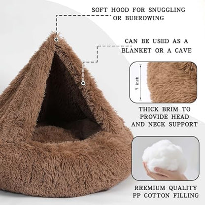 NOYAL Calming Donut Dog Bed, Hooded Cave with Blanket