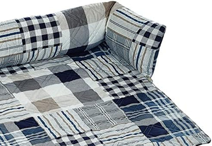 Brilliant Sunshine Blue Plaids & Stripes Dog Sofa Slipcover, Extra Large