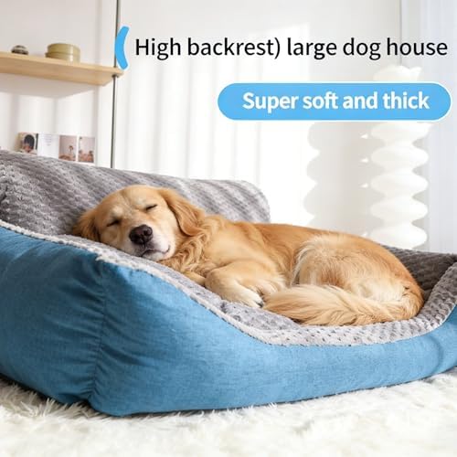 Dog Beds Large Sized Dog,35"x28"x13.7" Dual-Sided Bolster Pet Sofa, Machine Washable All Season Bed with Soft Plush & Linen Cushion, Non-Slip Bottom for Dogs Up to 66 lbs