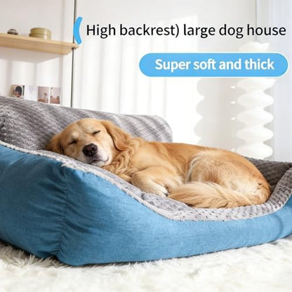Dog Beds Large Sized Dog,35"x28"x13.7" Dual-Sided Bolster Pet Sofa, Machine Washable All Season Bed with Soft Plush & Linen Cushion, Non-Slip Bottom for Dogs Up to 66 lbs